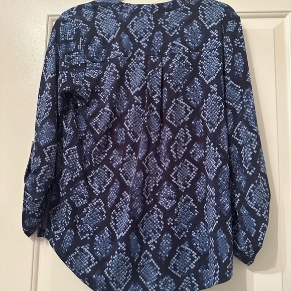 MICHAEL KORS | Snake Print Blue & Black 3/4 Sleeve Blouse | Size S - Picture 2 of 5